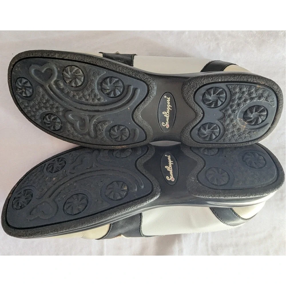 Sandbaggers Moxie Golf Shoes Cream Black Patent Slip On Sz 8 Spikeless Retro
